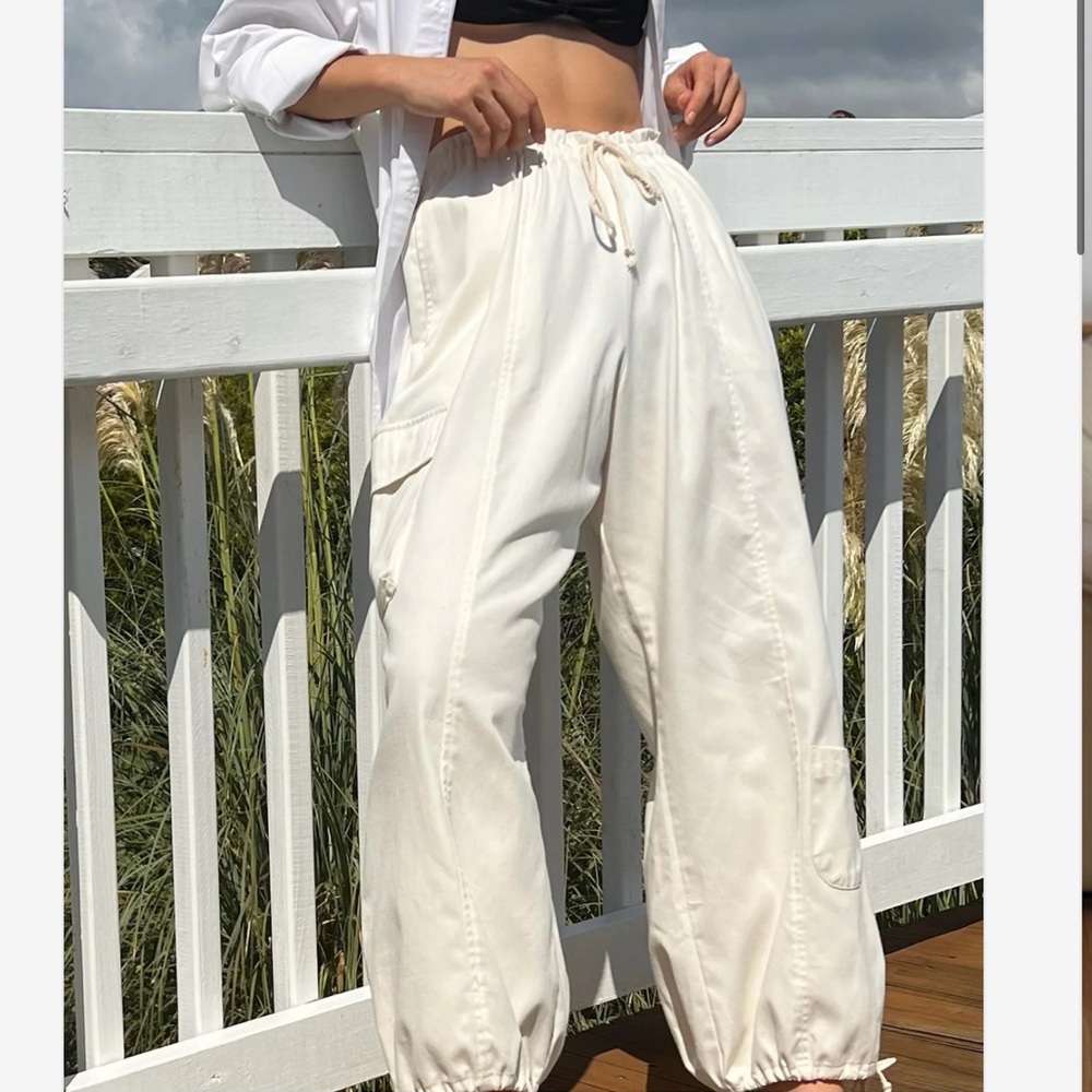 Women's Cream Drawstring Cargo Pants